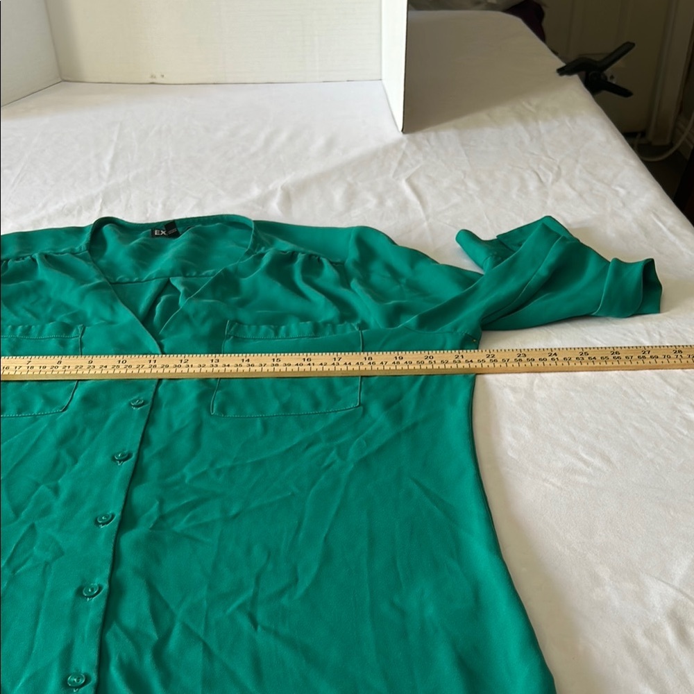 Express Green Buttoned Mandarin Collar Blouse - image 3
